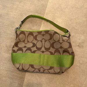 Coach tan/ Kelly green purse - Med size